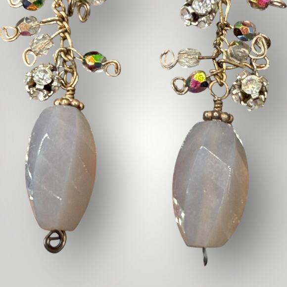 Sterling Silver Necklace & Earrings Set  Quartz Crystal Beads Vintage Handmade - Picture 6 of 11